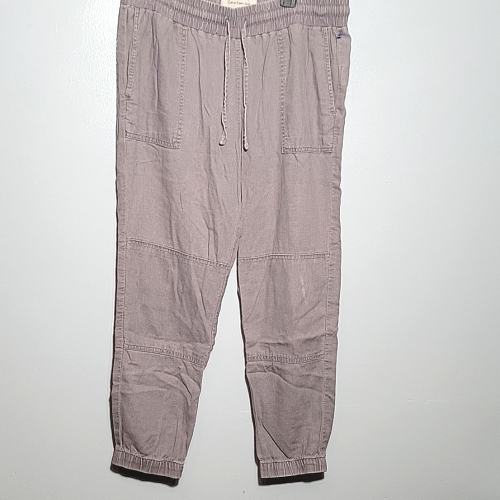 Calvin Klein Jogger Pants Womens Size 6 Linen Slash Pockets Elastic Waist